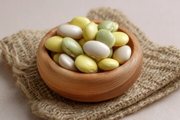 Colorful Tri-Color Beans in Rustic Wooden Bowl