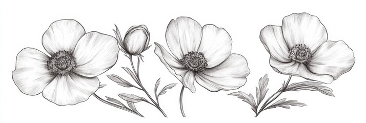 Obraz premium Buttercup Drawing: Hand-drawn Floral Illustration featuring Bloom, Corolla, and Foliage Details