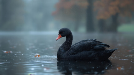 Fototapeta premium Black swan swimming on lake