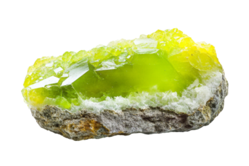 Radiant Lime Green Crystal Specimen . Transparent background PNG