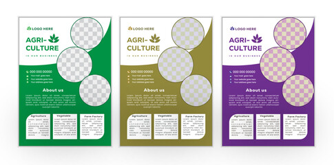 a bundle of 3 templates agriculture flyer design, in blue color, and modern design,marketing,medical proposal, promotion, advertise, publication and editable vector template design.