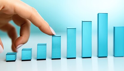 Hand pointing to a rising bar graph, signifying growth and progress