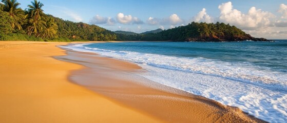 Obraz premium Scenic Tropical Beach Panorama with Golden Sand and Turquoise Water in Sri Lanka on a Sunny Day