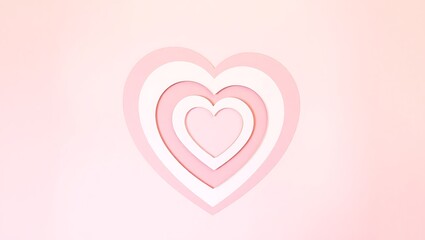 A single stylized, layered concentric heart shape in soft pink and white tones against a light pink background, creating a gentle, romantic, and dimensional design.