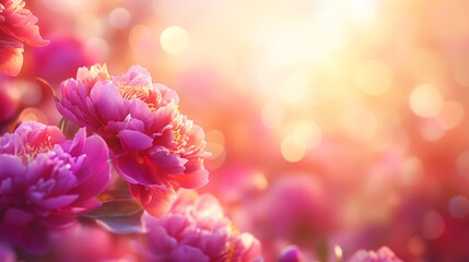 Fototapeta premium Beautiful Pink Peonies Blooming in Soft Sunlight Garden fresh image macro plant flora vivid scene