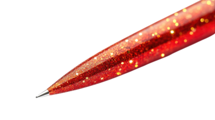Sparkling red pen with glitter detail cutout isolated on transparent bg, png