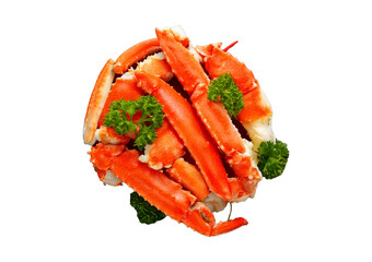 Butter crab legs in plate isolated on transparent or white background