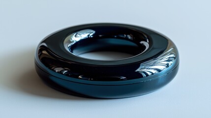 Black ring object on white surface, sleek design