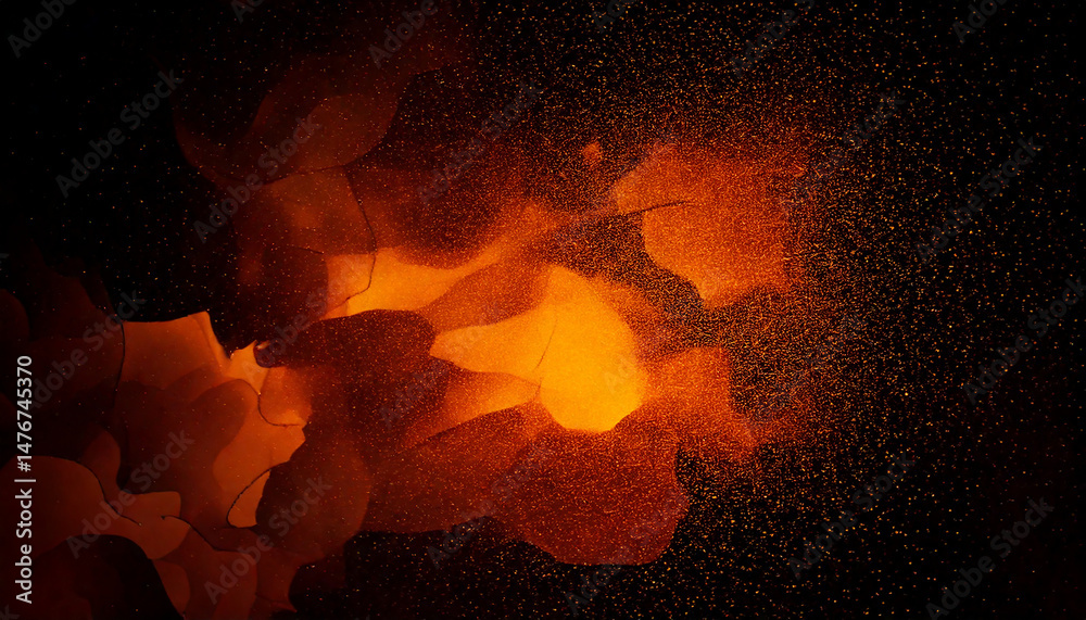 Poster abstract fiery orange shapes and particles on a dark background create a dynamic and eye catching de