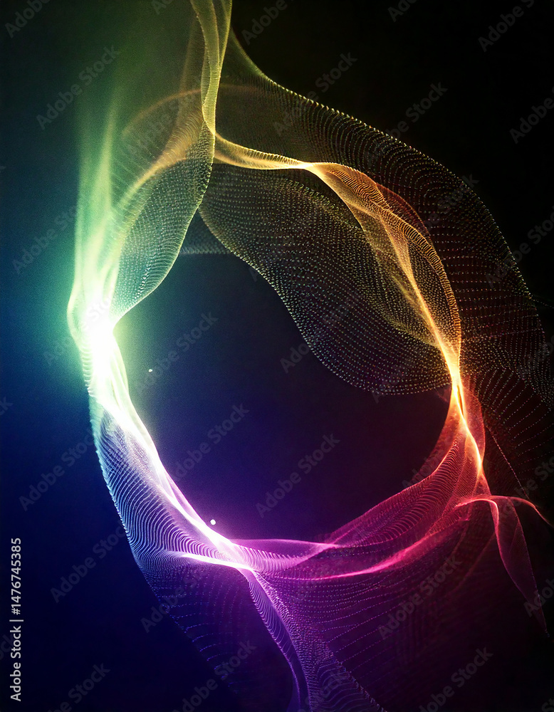 Poster abstract glowing lines form a vibrant, colorful pattern against a dark background, creating a dynami