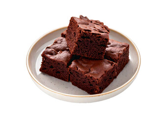 Chocolate brownies in a plate isolated on transparent or white background