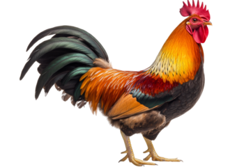 Majestic Rooster in Vibrant Colors . Transparent background PNG
