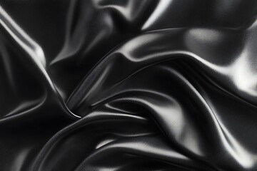 Smooth black satin fabric backdrop with elegant rippling folds
