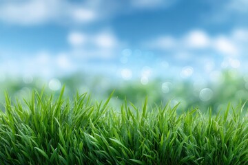 Vibrant Green Grass Blades in a Serene, Sunny Meadow