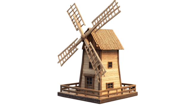 A high-resolution image of a single windmill model, centered in the frame --ar 16:9