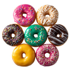 Delicious Donuts Assorted Flavors against transparent background