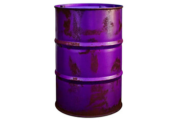 Old rusted Purple steel oil barrel isolated on transparent or white background