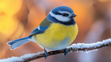 Naklejka premium Blue tit bird on frosty branch