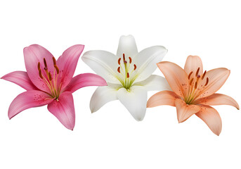 Artificial Lilies  Pink White Peach  Fake Flowers for Decoration on Transparent background