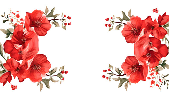 Elegant White Background with Frame of Red Flowers - Floral Border Design Element
