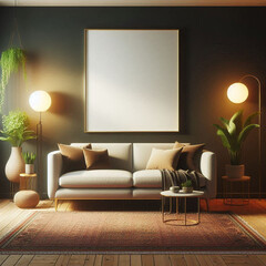 modern living room with sofa and blank frame photo