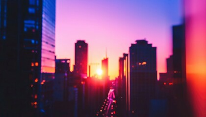 City skyline at vibrant sunset