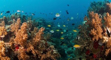 Fototapeta premium Vibrant coral reef teeming with colorful fish