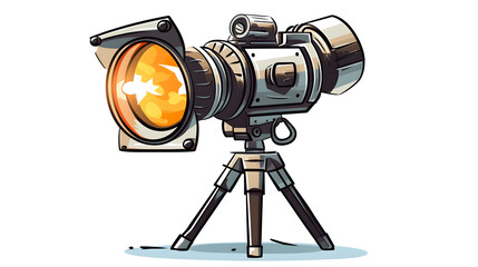 Creative hand-drawn cartoon camera on tripod with flash illustration for photography enthusiasts