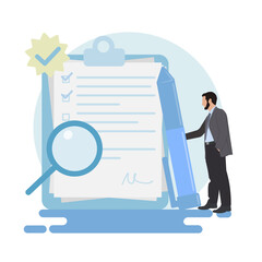 Business documents and magnifying glass. concept of document analysis and review.