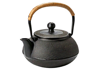 Tea pot with wooden handle isolated on transparent or white background