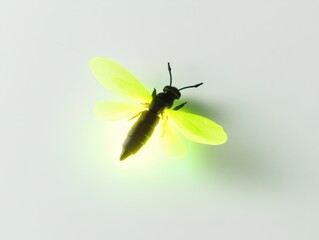 Naklejka premium Glowing firefly on white surface top view studio shot insect flying light emitting luminescence entomology