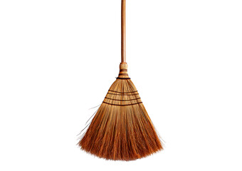 Wooden broom isolated on transparent or white background