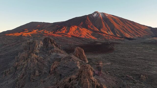 Aerial View of the Majestic Teide Volcano Rising Above the Clouds. Spain