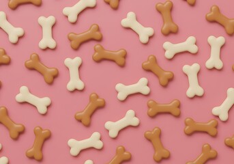 Dog Treats, Bone Shaped, Pink Background, Flat Lay