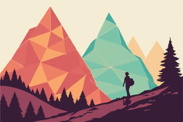 Fototapeta premium 125 abstract_triangle_mountains, colorful_gradient_peaks, minimalist_geometric_landscape, moody_atmospheric_scene, vibrant_color_palette, surreal_digital_art, 3d_render_abstract_nature