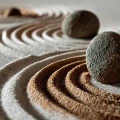 Selbstklebende Fototapeten Zen Garden: Serene stones nestled in rhythmic sand patterns, a miniature landscape invoking peace and mindful meditation. © Murad