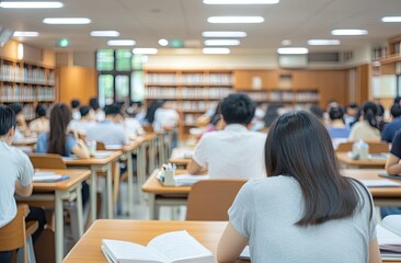 Students studying in a library