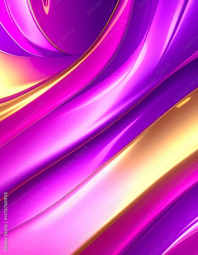 Aufkleber Swirling ribbons of vibrant purple and shimmering gold intertwine, creating a luxurious and dynamic abstract background with a glossy finish