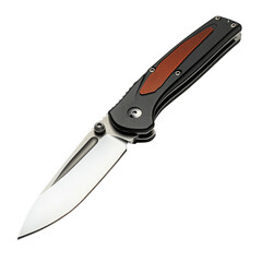 High-quality folding knife with stainless steel blade and ergonomic handle cutout isolated on transparent bg, png
