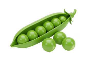 Green pea pod with peas isolated on transparent background