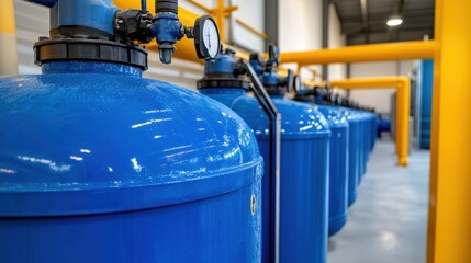 Industrial Water Tanks with Blue Exteriors in Modern Facility