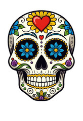 Sugar Skull, Colorful Flowers, Day of the Dead, with Transparent Background.