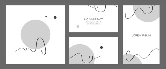 Set of minimalist templates for business cards and branded cards and posters. with black lines on a white background. Design concept for business branding, advertising flyers and typography copyspace.