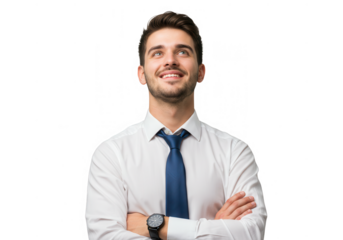 Smiling man with arms crossed isolated on transparent background