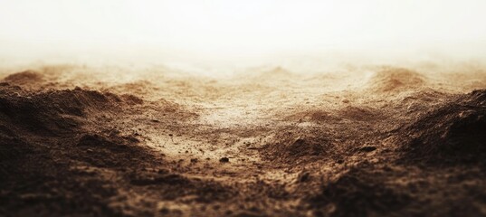 Dusty, undulating terrain stretches into the hazy distance