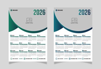 one page wall calendar design set for 2026.
