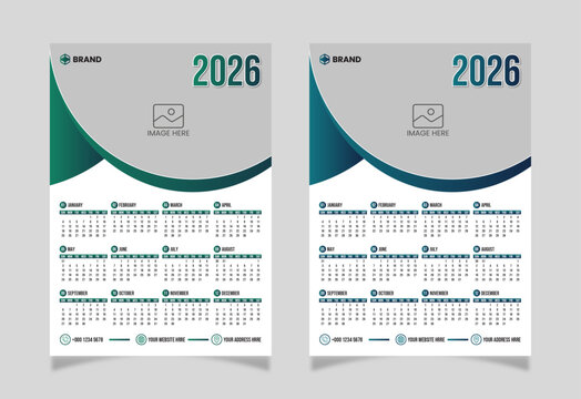 one page wall calendar design set for 2026.