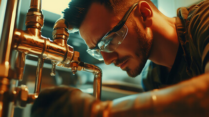 Plumber Inspecting Copper Pipes