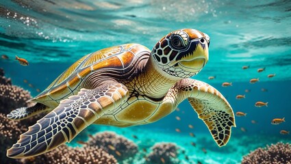 Fototapeta premium Realistic Sea Turtle Swimming
