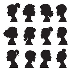 Collection of Female Silhouettes Diverse Hairstyles and Profiles